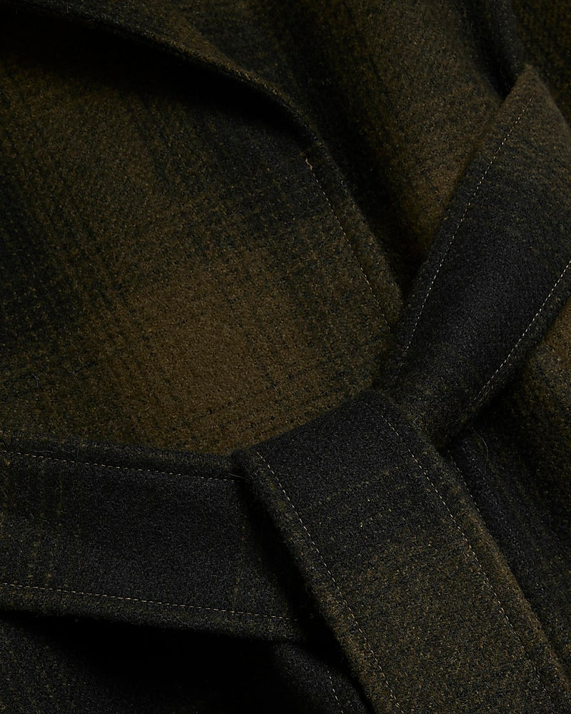 RIVER ISLAND Belted Coat - Olive Green Check SzM