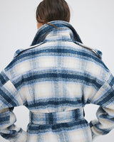 RIVER ISLAND Belted Coat - Blue Check SzL