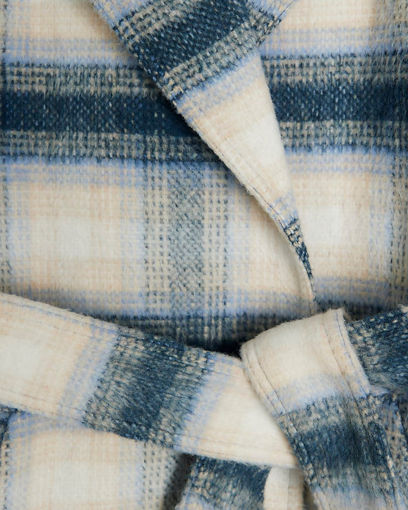RIVER ISLAND Belted Coat - Blue Check SzL