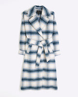 RIVER ISLAND Belted Coat - Blue Check SzL