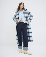 RIVER ISLAND Belted Coat - Blue Check SzL