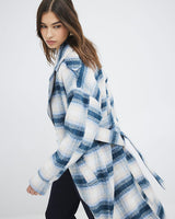 RIVER ISLAND Belted Coat - Blue Check SzL