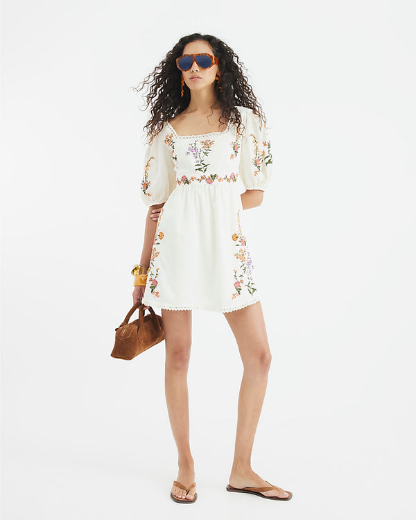 RIVER ISLAND Linen Skater Mini Dress - Ivory Sz10