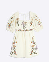 RIVER ISLAND Linen Skater Mini Dress - Ivory Sz10
