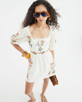 RIVER ISLAND Linen Skater Mini Dress - Ivory Sz10