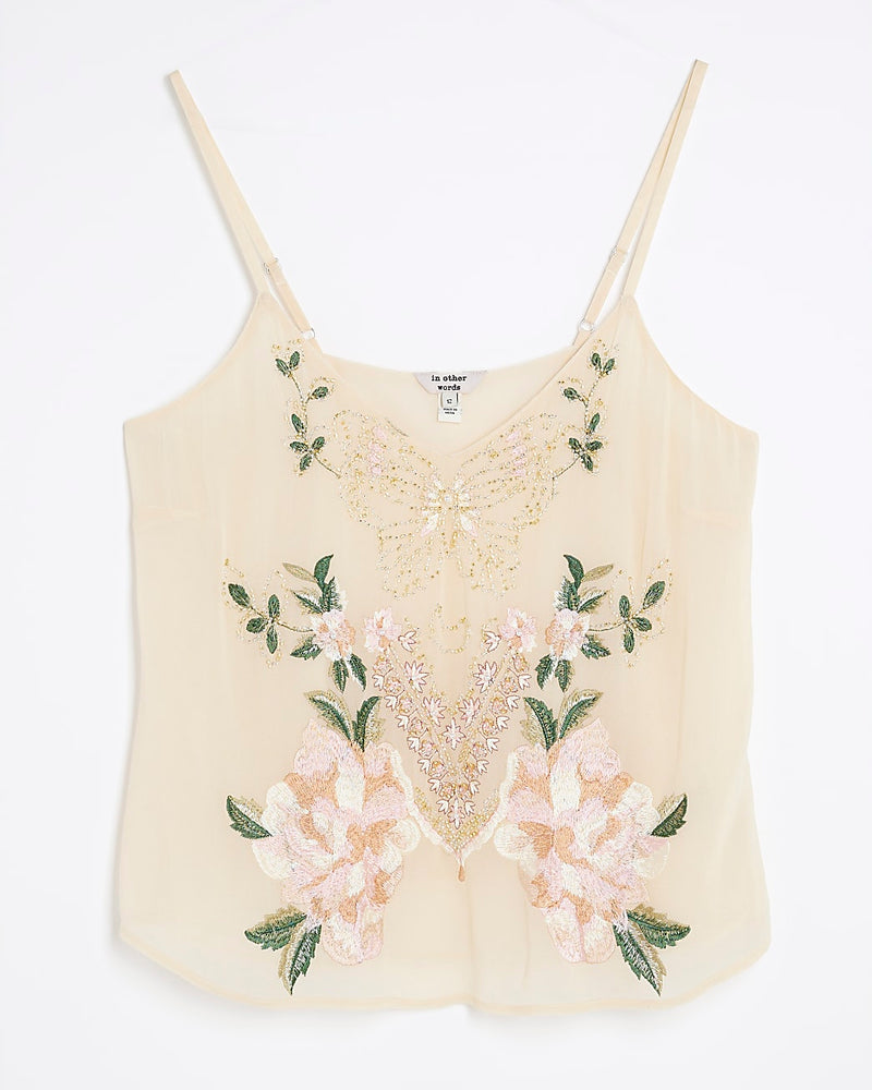 RIVER ISLAND Embroidered Cami Top - Cream
