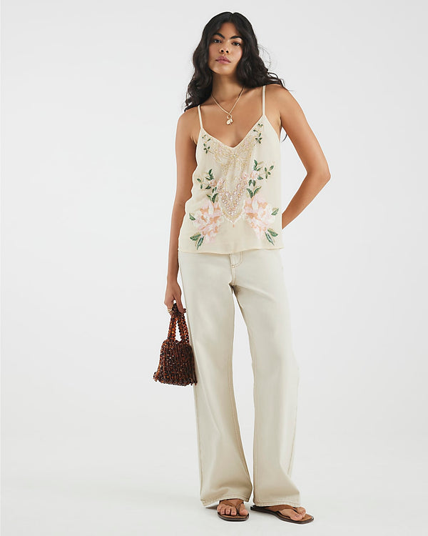 RIVER ISLAND Embroidered Cami Top - Cream