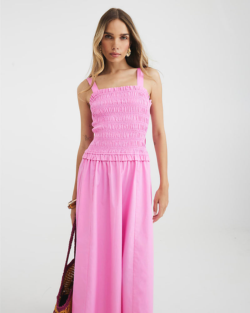 RIVER ISLAND Shirred Midi Dress - Pink Sz8