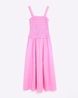 RIVER ISLAND Shirred Midi Dress - Pink Sz8