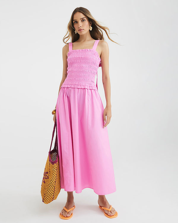 RIVER ISLAND Shirred Midi Dress - Pink Sz8