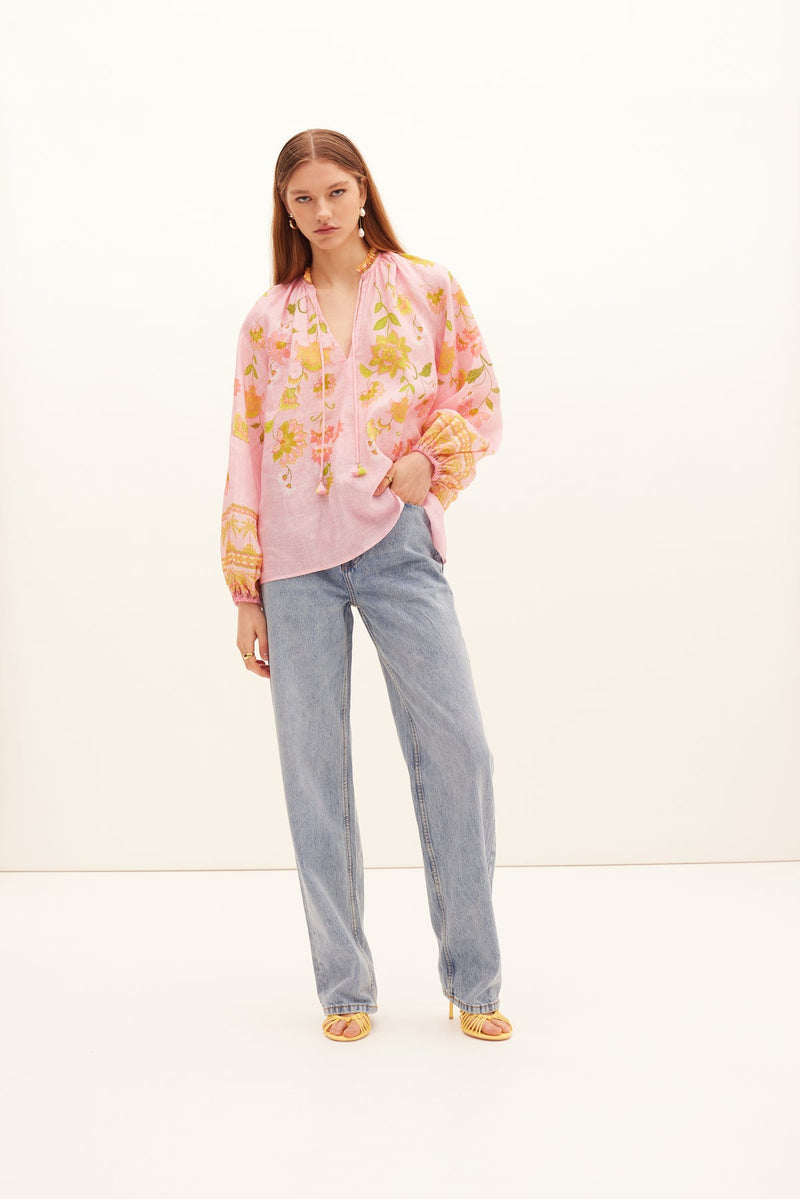 KATE FORD Ruellia Tassel Blouse - Pink Sz4 NZ14