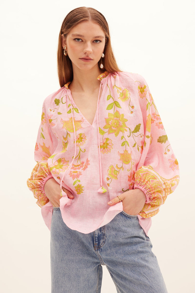 KATE FORD Ruellia Tassel Blouse - Pink Sz4 NZ14