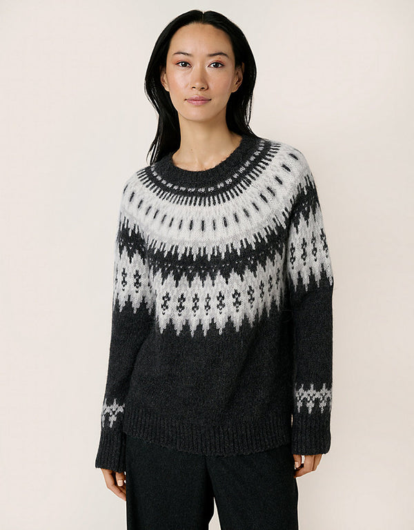 THE WHITE COMPANY Fairisle Jumper with Alpaca - Charcoal Marl SzM