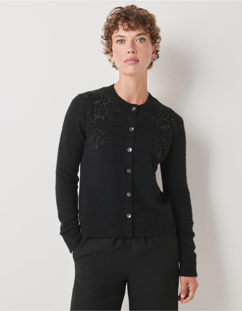 THE WHITE COMPANY Beaded Cardigan with Alpaca - Black