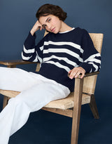THE WHITE COMPANY Wool & Cashmere Blend Stripe Jumper - Navy SzM