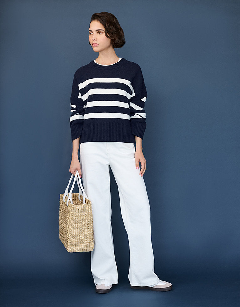 THE WHITE COMPANY Wool & Cashmere Blend Stripe Jumper - Navy SzM