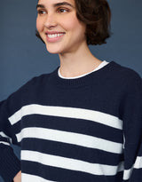 THE WHITE COMPANY Wool & Cashmere Blend Stripe Jumper - Navy SzM