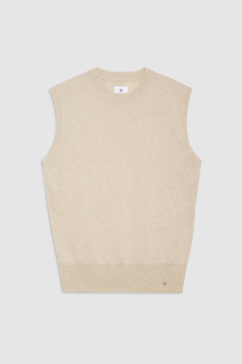 ANINE BING Ronan Cashmere Sweater Vest- Oat SzM