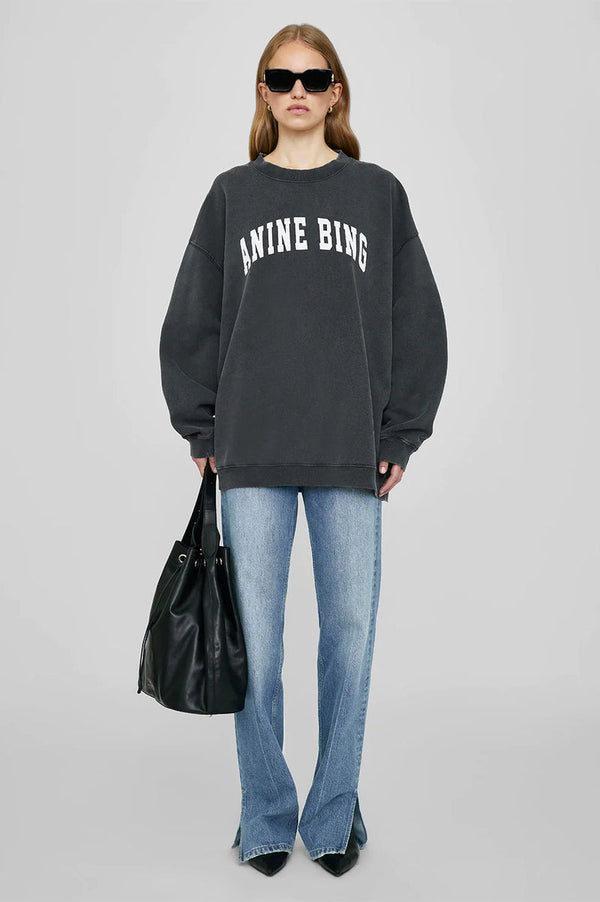 ANINE BING Tyler Sweatshirt - Washed Black SzXS