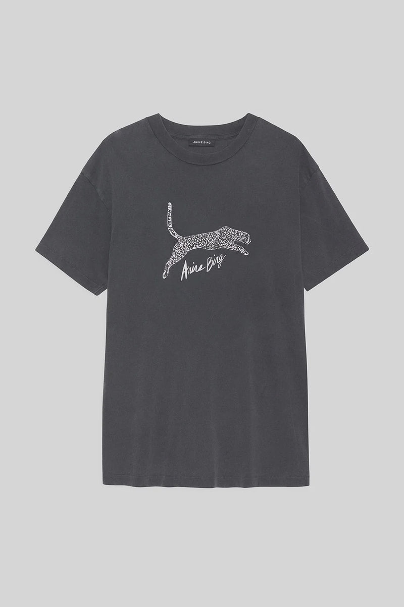 ANINE BING Walker Tee Spotted Leopard - Washed Black SzXS