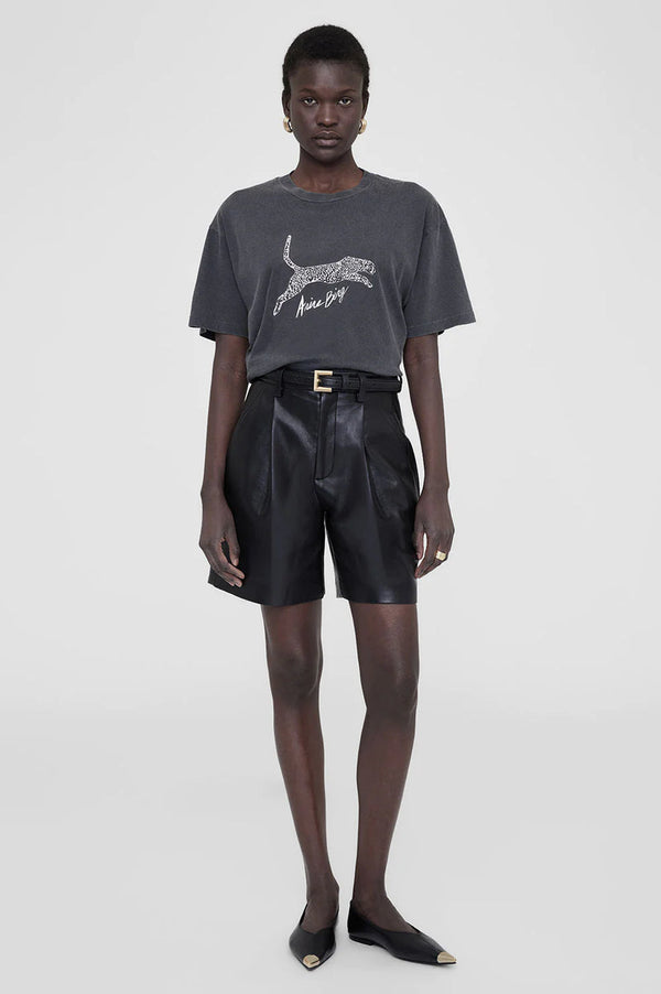ANINE BING Walker Tee Spotted Leopard - Washed Black SzXS