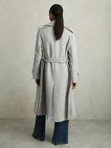 REISS Alba Wool Blend Trench Coat - Grey Sz14