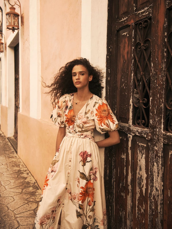 NEXT Puff Sleeve Maxi Dress - Cream Floral