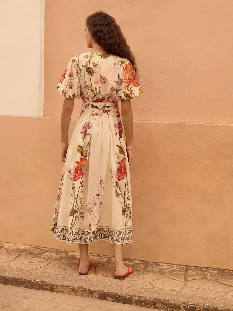 NEXT Puff Sleeve Maxi Dress - Cream Floral