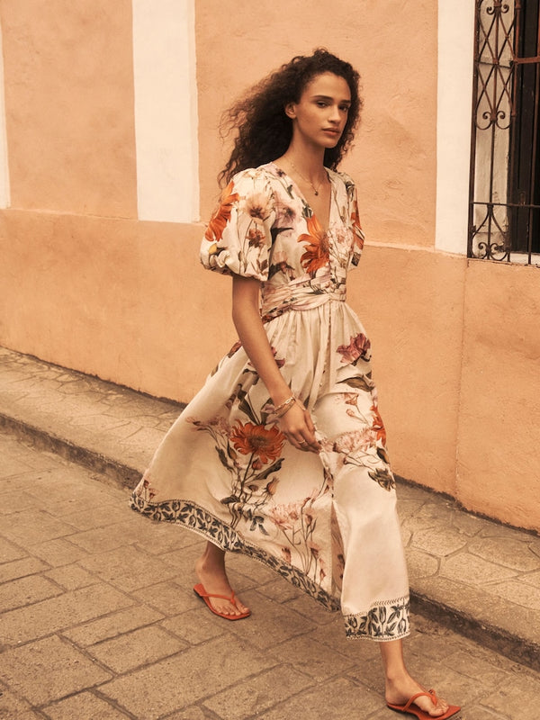 NEXT Puff Sleeve Maxi Dress - Cream Floral