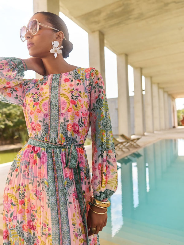 LOVE & ROSES V&A Long Sleeve Midaxi Dress - Pink Sz12