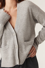 CABLE MELBOURNE Cashwool V-Neck Cardigan - Grey Marle SzL