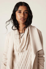 CABLE Merino Long Wrap Cardigan - Antique White SzM