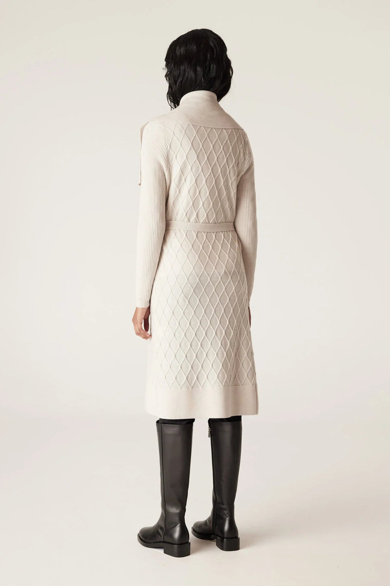 CABLE Merino Long Wrap Cardigan - Antique White SzM