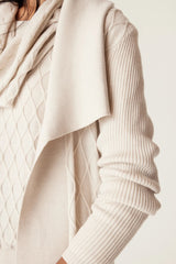 CABLE Merino Long Wrap Cardigan - Antique White SzM