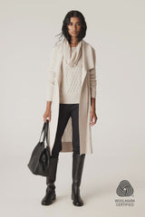 CABLE Merino Long Wrap Cardigan - Antique White SzM
