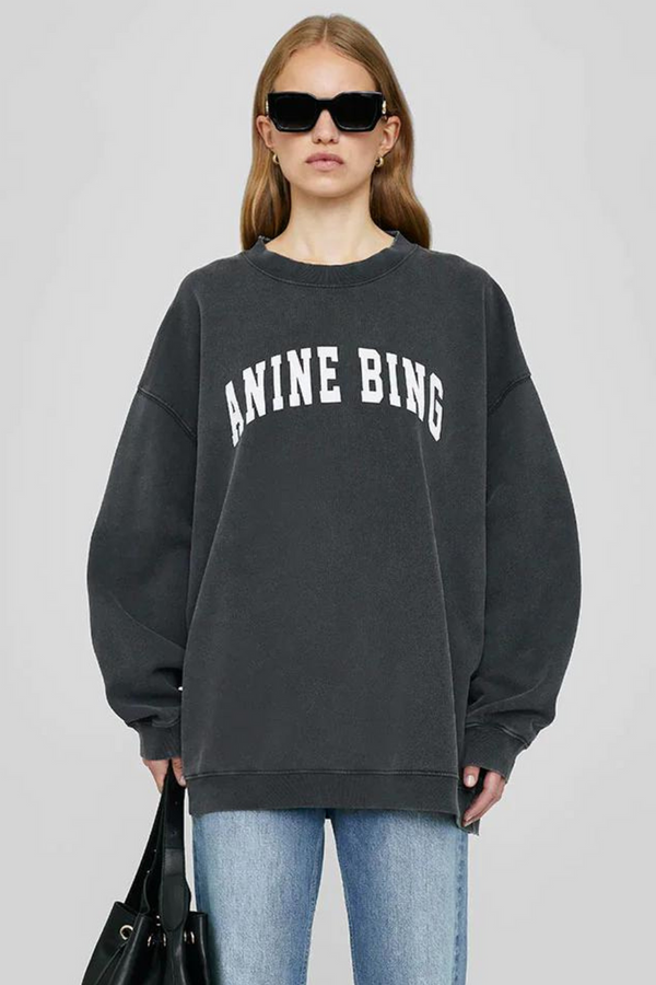 ANINE BING Tyler Sweatshirt - Washed Black SzXS