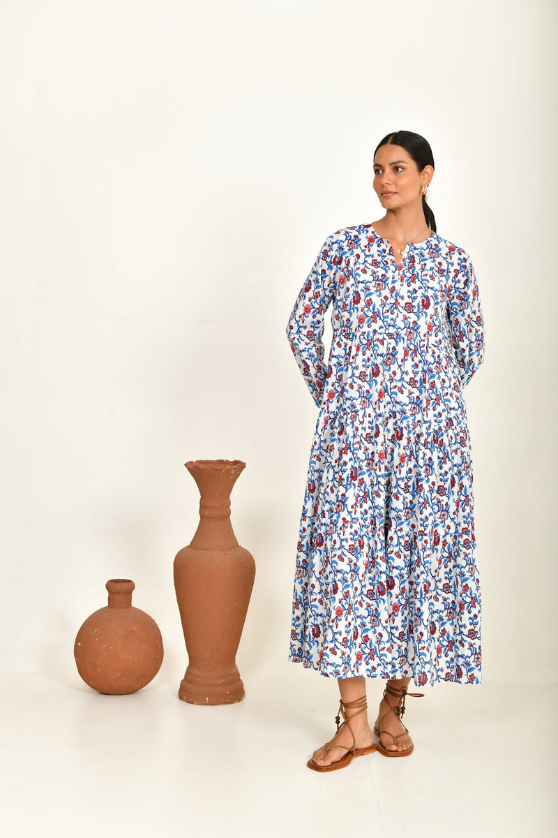 READ & BELL Lucia Print Dress - Rose & Indigo SzS