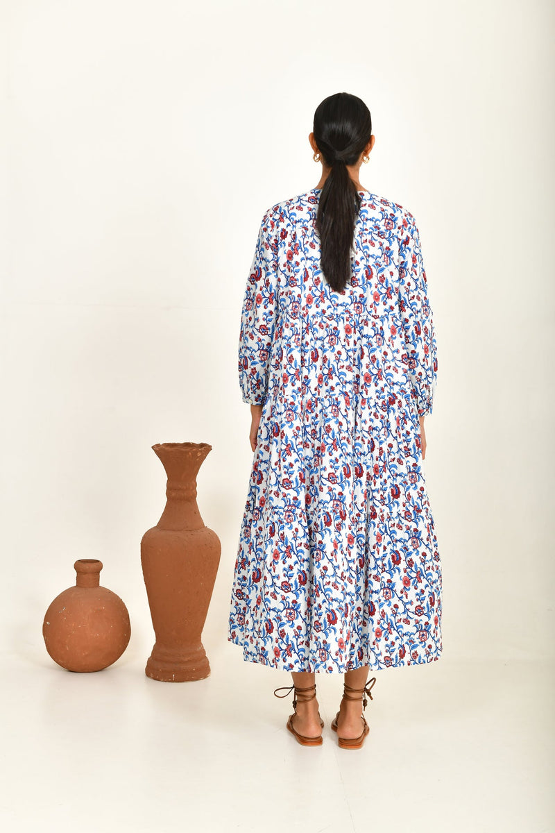 READ & BELL Lucia Print Dress - Rose & Indigo SzS