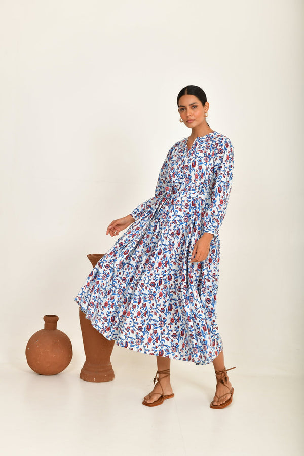 READ & BELL Lucia Print Dress - Rose & Indigo SzS