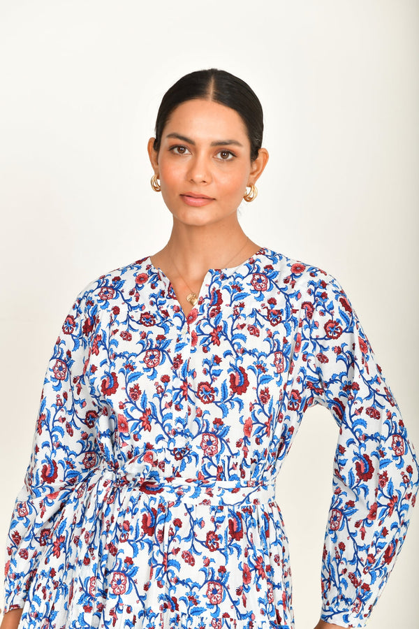 READ & BELL Lucia Print Dress - Rose & Indigo SzS