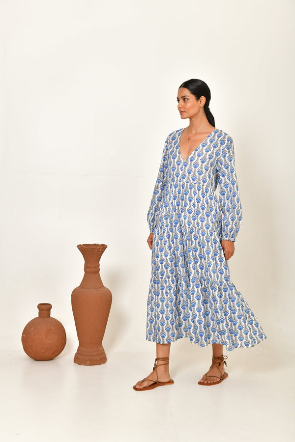 READ & BELL Sofia Maxi Dress  - Blue Lotus SzM