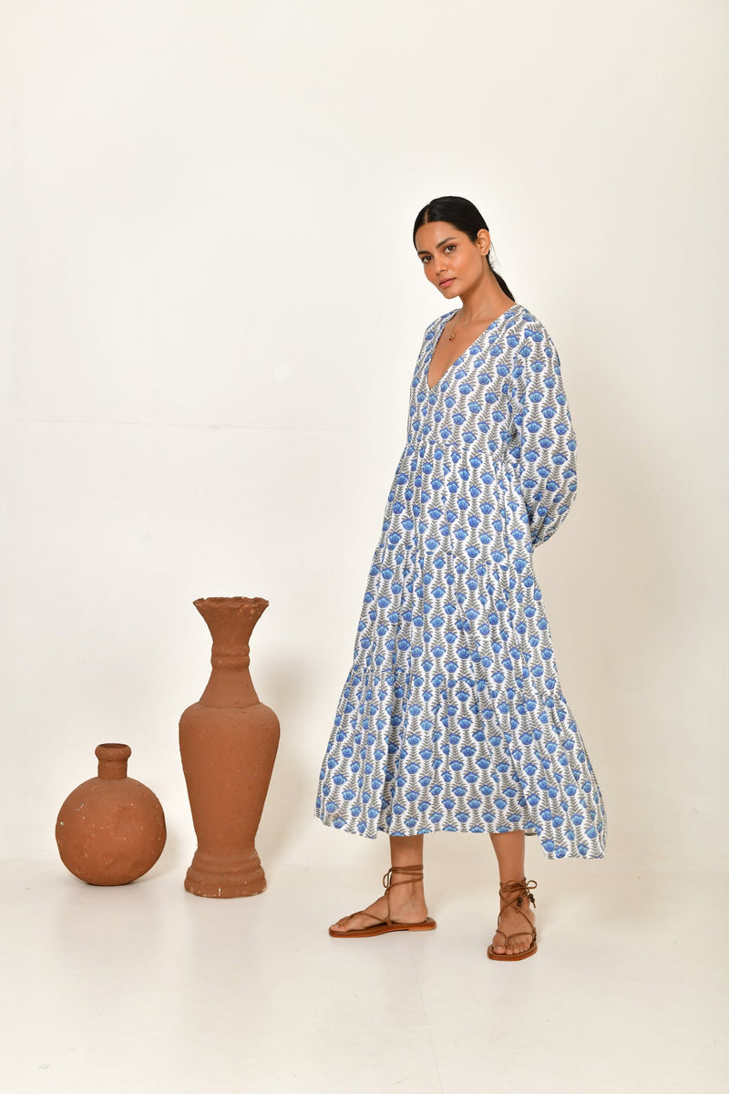 READ & BELL Sofia Maxi Dress  - Blue Lotus SzM