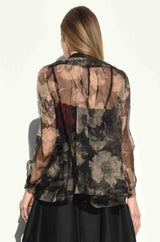 TRELISE COOPER  Dusk Frill Dawn Silk Shirt - Transparent Floral SzM