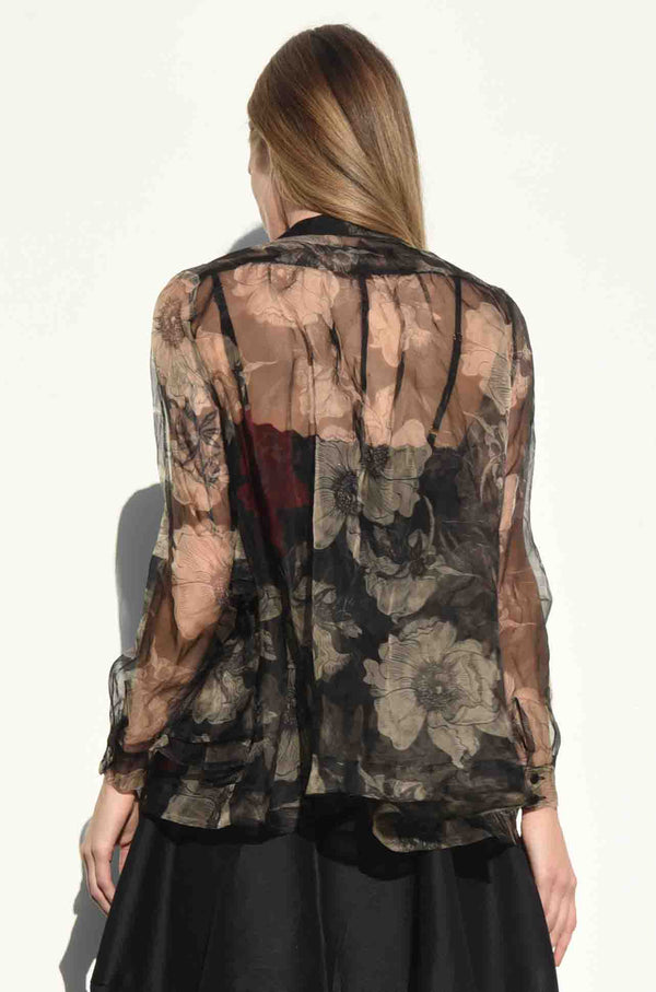 TRELISE COOPER  Dusk Frill Dawn Silk Shirt - Transparent Floral SzM