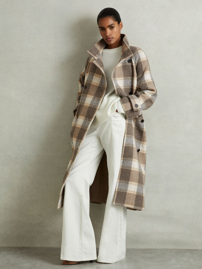 REISS Piper Wool Blend Coat - Neutral Check Sz14