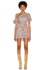 MARANT ÉTOILE Lecia One Shoulder Ruched Dress -  Abstract Print Sz40 NZM