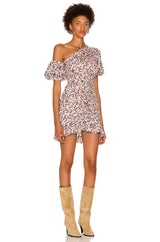 MARANT ÉTOILE Lecia One Shoulder Ruched Dress -  Abstract Print Sz40 NZM