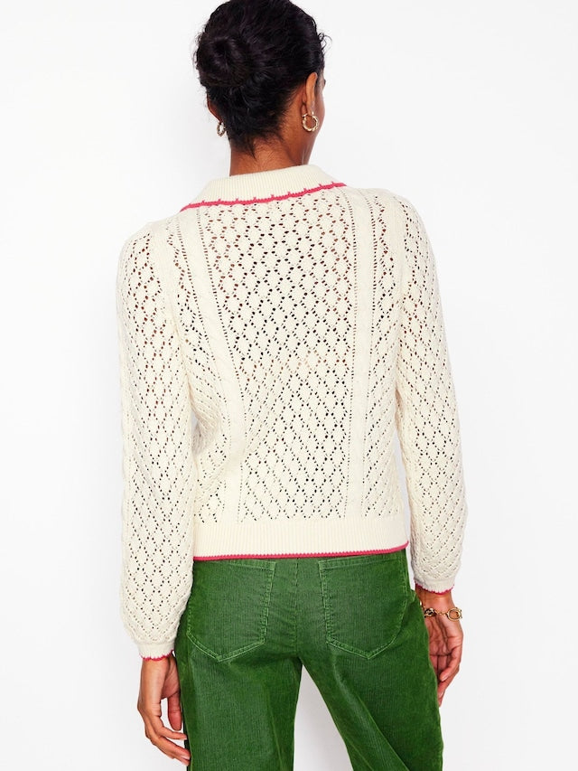 BODEN Embroidered Cotton Cardigan - Warm Ivory SzM