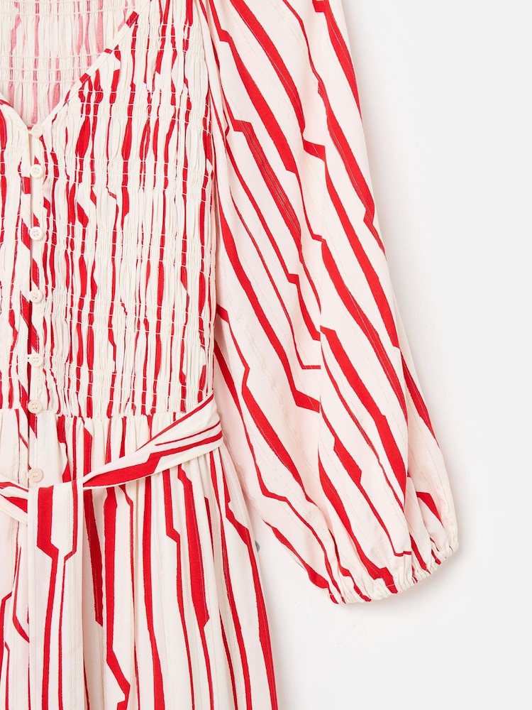 OLIVER BONAS V-Neck Ruched Midi Dress - Red Stripe Sz8