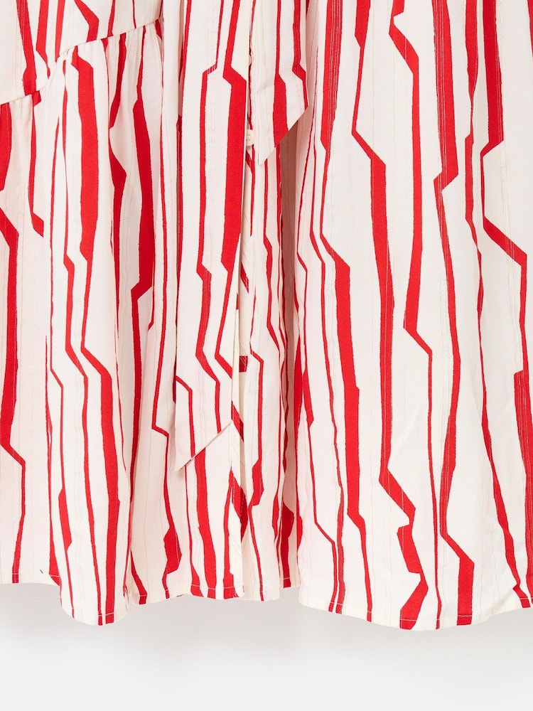 OLIVER BONAS V-Neck Ruched Midi Dress - Red Stripe Sz8